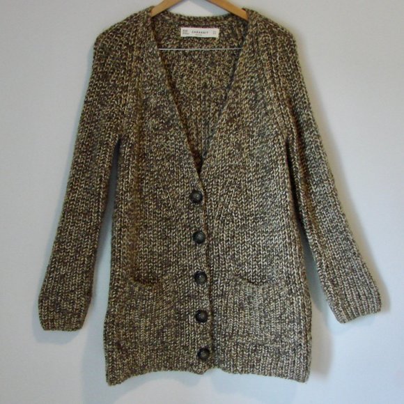 Zara Sweaters - Zara Chunky Knit Cardigan Brown Tones Button Front Mohair Wool Blend Size Medium